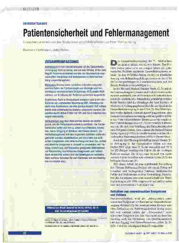 Vorschauseite 1: Patientensicherheit und Fehlermanagement