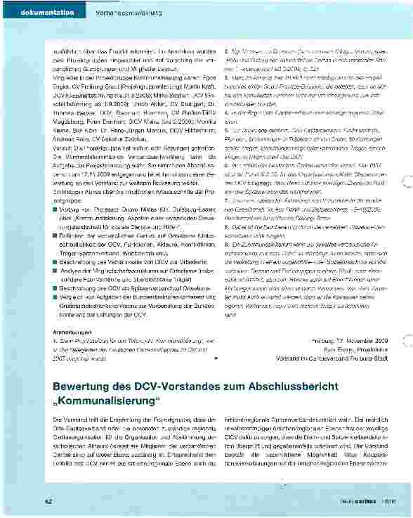 Vorschauseite 1: Bewertung des DCV-Vorstandes zum Abschlussbericht „Kommunalisierung