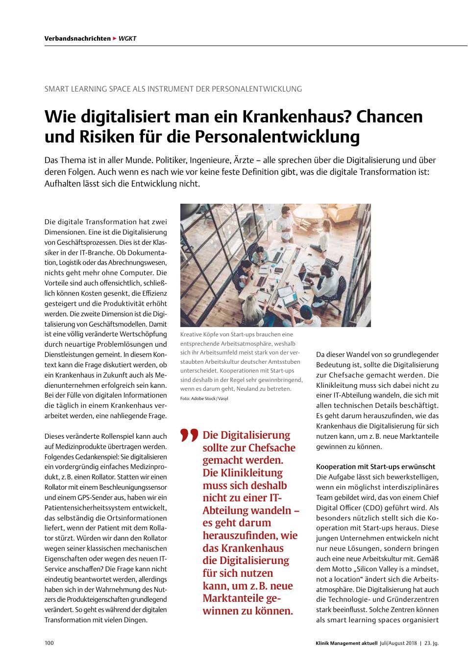Vorschauseite 1: Smart Learning space als Instrument der Personalentwicklung: Wie digitalisiert man ein Krankenhaus? Chancen und Risiken für die Personalentwicklung