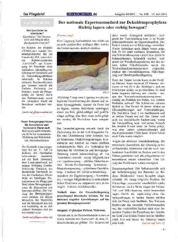 Vorschauseite 3: Der nationale Expertenstandard zur Dekubitusprophylaxe Richtig lagern oder richtig bewegen?
