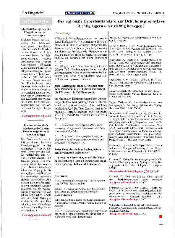 Vorschauseite 5: Der nationale Expertenstandard zur Dekubitusprophylaxe Richtig lagern oder richtig bewegen?