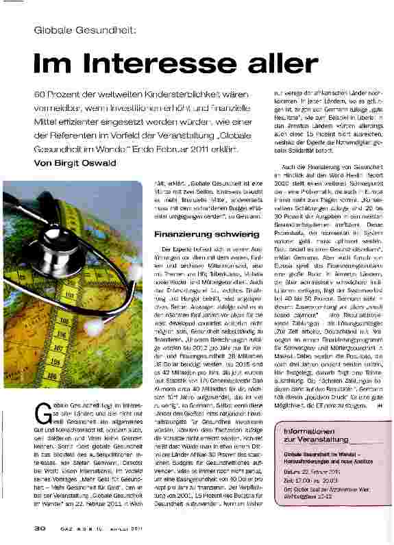 Vorschauseite 1: Globale Gesundheit:Im Interesse aller