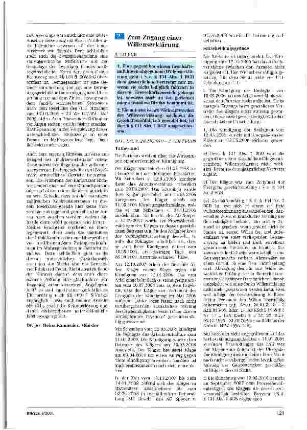 Vorschauseite 1: Zum Zugang einer Willenserklärung