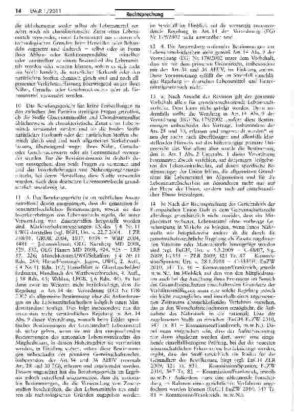 Vorschauseite 2: Zulässigkeit der Verwendung der Stoffe Glucosaminsulfat und Chondroitinsulfat in NahrungsergänzungsmittelnLFGB § 2 Abs. 3 Satz 2 Nr. 1