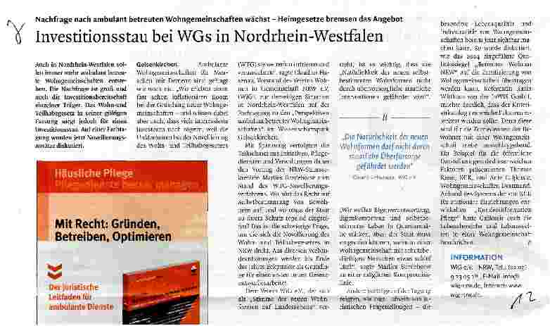 Vorschauseite 1: Investitionsstau bei WGs in Nordrhein-Westfalen