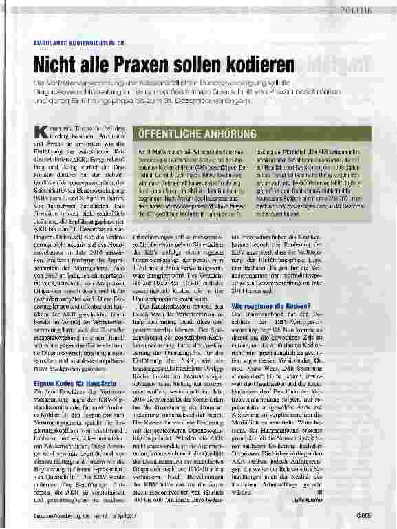 Vorschauseite 1: Nicht alle Praxen sollen kodieren