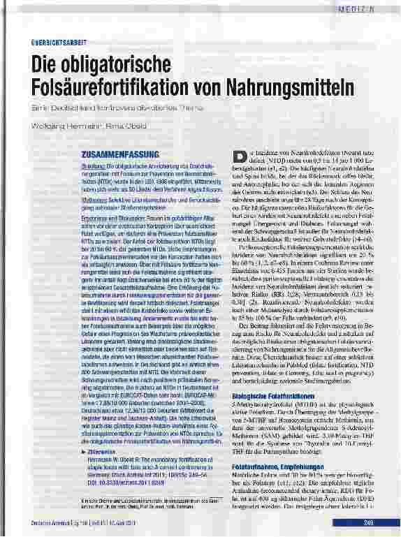 Vorschauseite 1: Die obligatorischeFolsäurefortifikation von Nahrungsmitteln