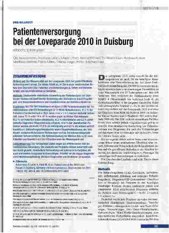 Vorschauseite 1: Patientenversorgung bei der Loveparade 2010 in Duisburg