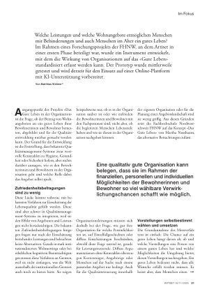 Vorschauseite 2: Das «Gute Leben» als Qualitätsindikator Mit einem neuen Instrument Lebensziele von Bewohnenden mit Angeboten vergleichen