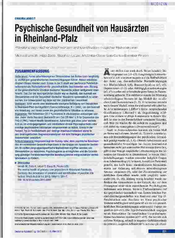 Vorschauseite 1: Psychische Gesundheit von Hausärzten in Rheinland-Pfalz
