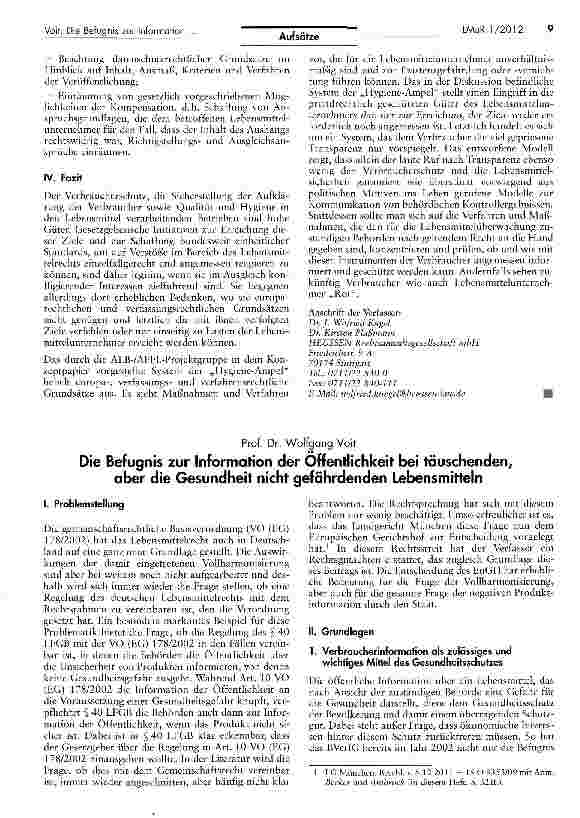 Vorschauseite 1: Die Befugnis zur Information der Öffentlichkeit bei täuschenden, aber die Gesundheit nicht gefährdenden Lebensmitteln