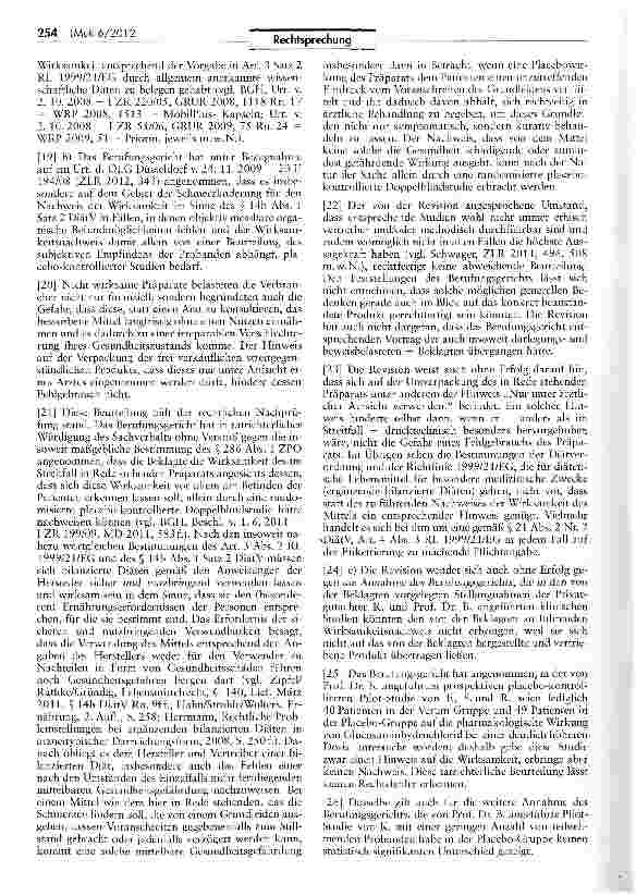 Vorschauseite 3: Heilmittelwerberechtliche Anforderungen an Wirksamkeitsnachweis bei Diät-Lebensmitteln (ARTROSTAR) UWG §5 3, 4 Nr. 11; Richtlinie 1999/21/EG Art. 3 Abs. 2; DiätV § 14b Abs. 1 Satz…