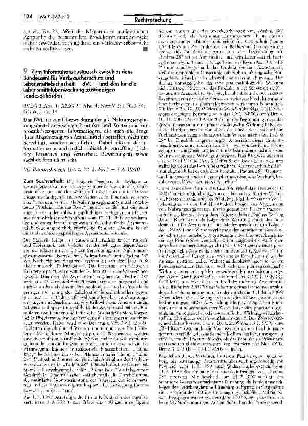 Vorschauseite 1: Zum Informationsaustausch zwischen dem Bundesamt für Verbraucherschurz und Lebensmittelsicherheit - BVL - und den für die Lebensmittelüberwachung zuständigen Landesbehörden BVLG 2…