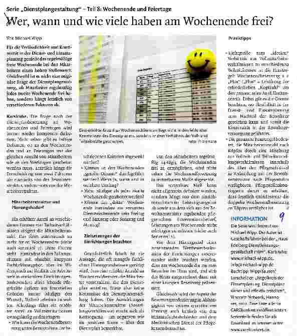 Vorschauseite 1: Serie „Dienstplangestaltung -Teil 8: Wochenende und FeiertageWer, wann und wie viele haben am Wochenende frei?