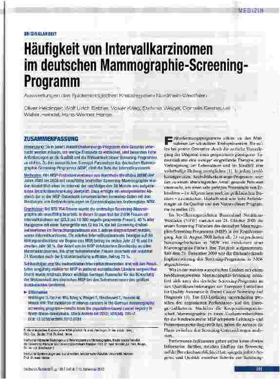 Vorschauseite 1: Häufigkeit von Intervallkarzinomen im deutschen Mammographie-Screening Programm