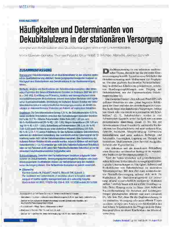Vorschauseite 1: Häufigkeiten und Determinanten von Dekubitalulzera in der stationären Versorgung