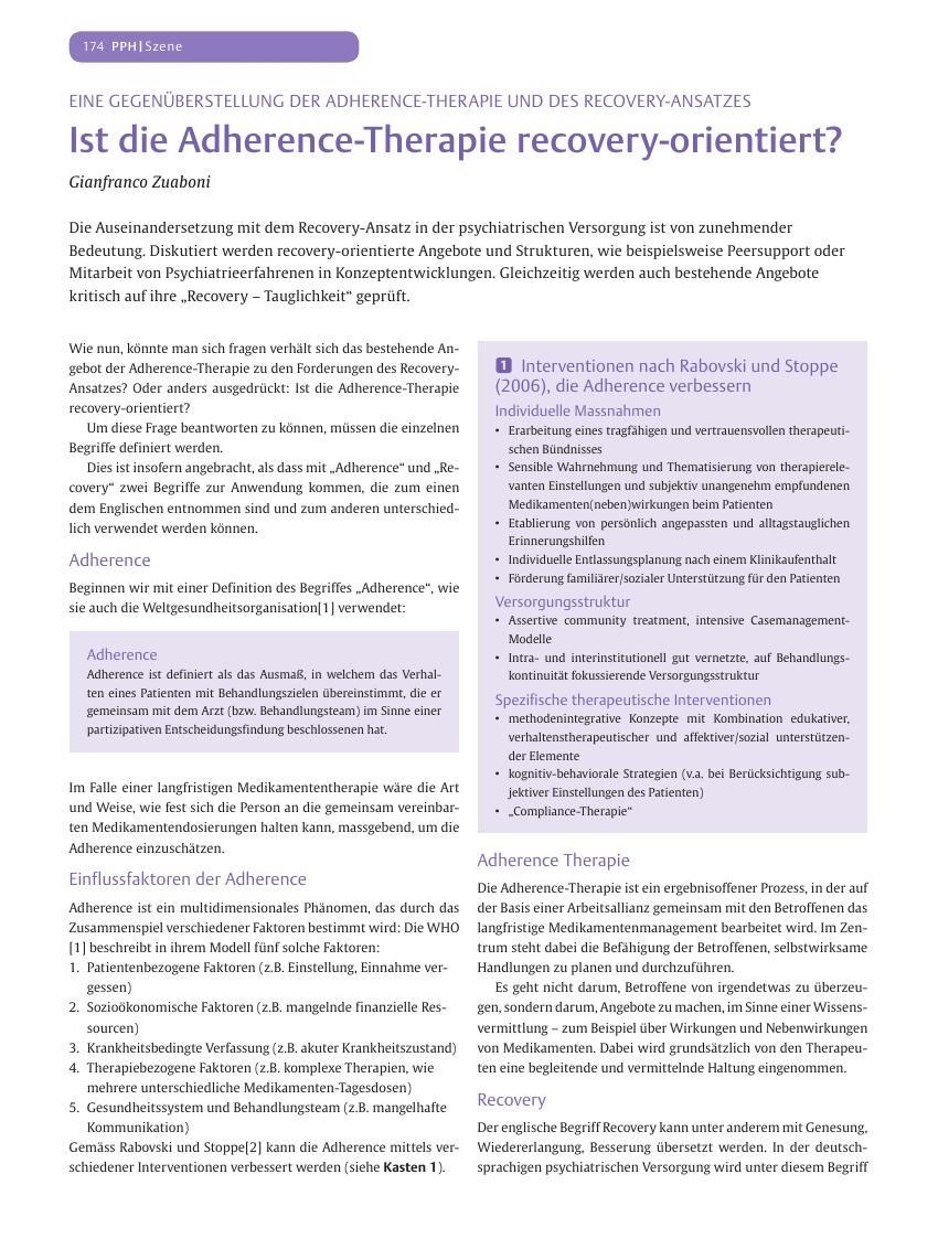 Vorschauseite 1: Ist die Adherence-Therapie recovery-orientiert?