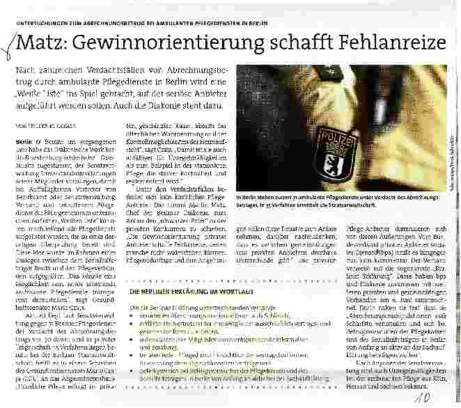 Vorschauseite 1: Matz: Gewinnorientierung schafft Fehlanreize