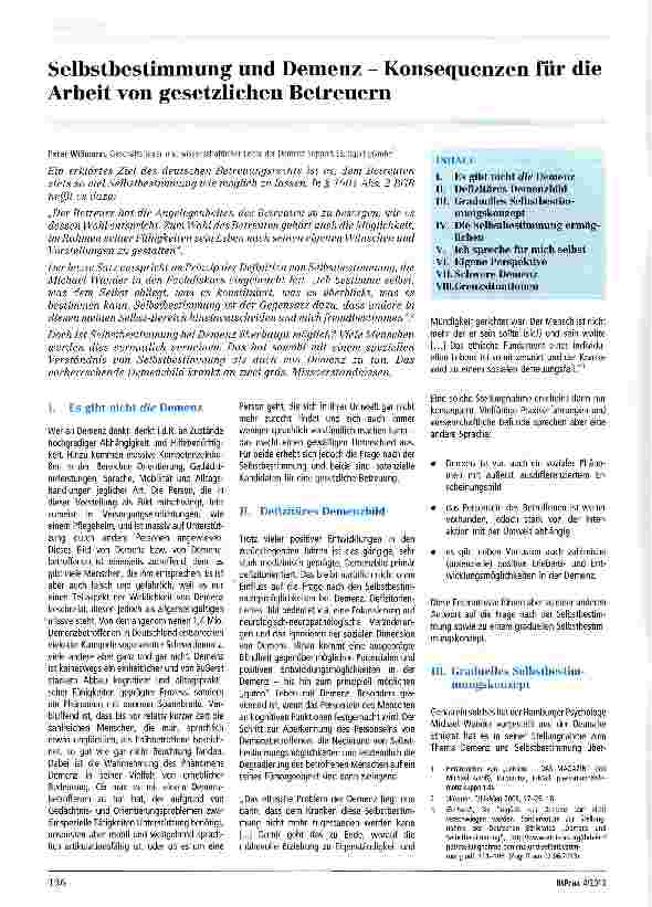 Vorschauseite 1: Selbstbestimmung und Demenz - Konsequenzen für die Arbeit von gesetzlichen Betreuern