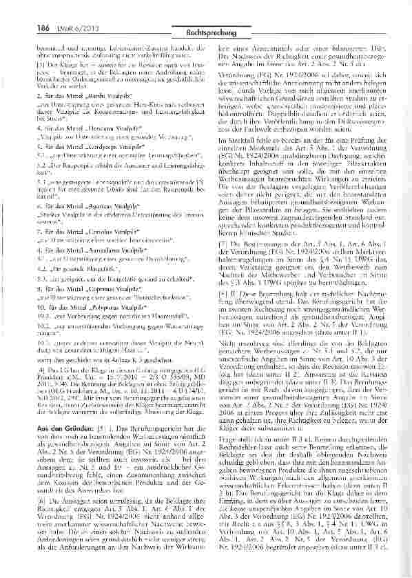 Vorschauseite 2: Zum Vorliegen von gesundheitsbezogenen Angaben bei der Werbung für Nahrungs-ergänzungsmittel — (hier: getrocknetes Pilzpulver) Verordnung (EG) Nr. 1924/2006 Art. 2 Abs. 2 Nr. 5, 1…