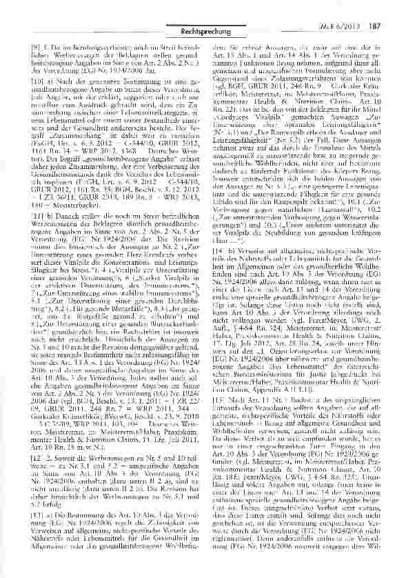 Vorschauseite 3: Zum Vorliegen von gesundheitsbezogenen Angaben bei der Werbung für Nahrungs-ergänzungsmittel — (hier: getrocknetes Pilzpulver) Verordnung (EG) Nr. 1924/2006 Art. 2 Abs. 2 Nr. 5, 1…