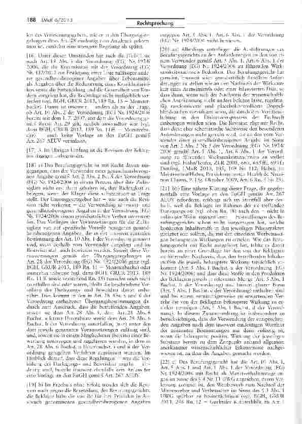 Vorschauseite 4: Zum Vorliegen von gesundheitsbezogenen Angaben bei der Werbung für Nahrungs-ergänzungsmittel — (hier: getrocknetes Pilzpulver) Verordnung (EG) Nr. 1924/2006 Art. 2 Abs. 2 Nr. 5, 1…