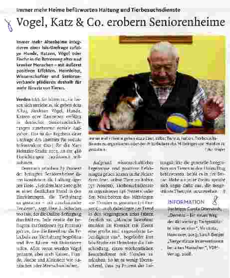 Vorschauseite 1: Vogel, Katz & Co. erobern Seniorenheime