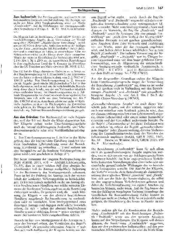 Vorschauseite 2: Begrifflichkeit der gesundheitsbezoqenen und der nährwertbezogenen Angabe (Combiorik®)F.GV 1924/2006 Art 2, 7; LMKV § 4 Abs 1 Nr 1