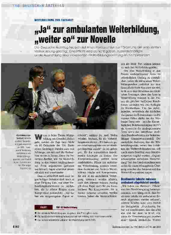 Vorschauseite 1: „Ja zur ambulanten Weiterbildung, „weiter so zur Novelle