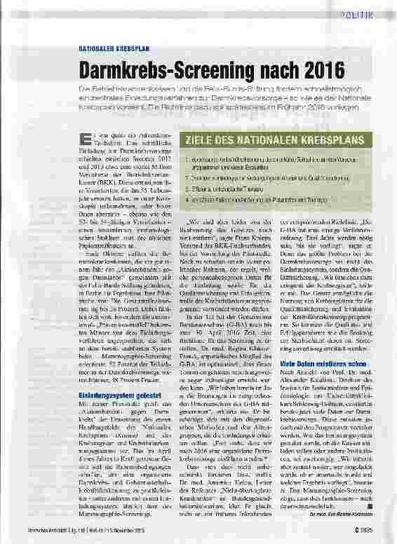 Vorschauseite 1: Darmkrebs-Screening nach 2016
