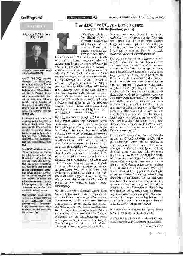 Vorschauseite 1: Das ABC der Pflege - L wie Lernen