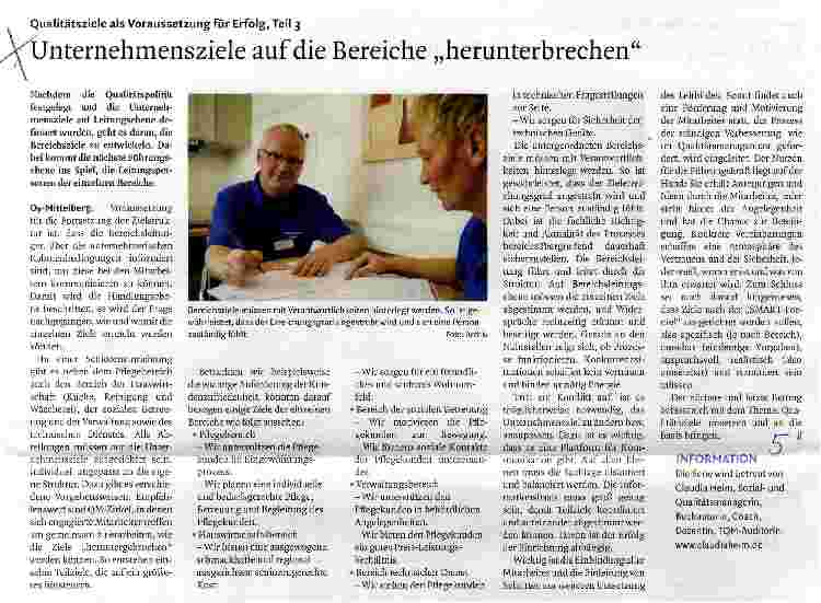 Vorschauseite 1: Qualitätsziele als Voraussetzung für Erfolg, Teil 3 Unternehmenszeile auf die Bereiche herunterbrechen