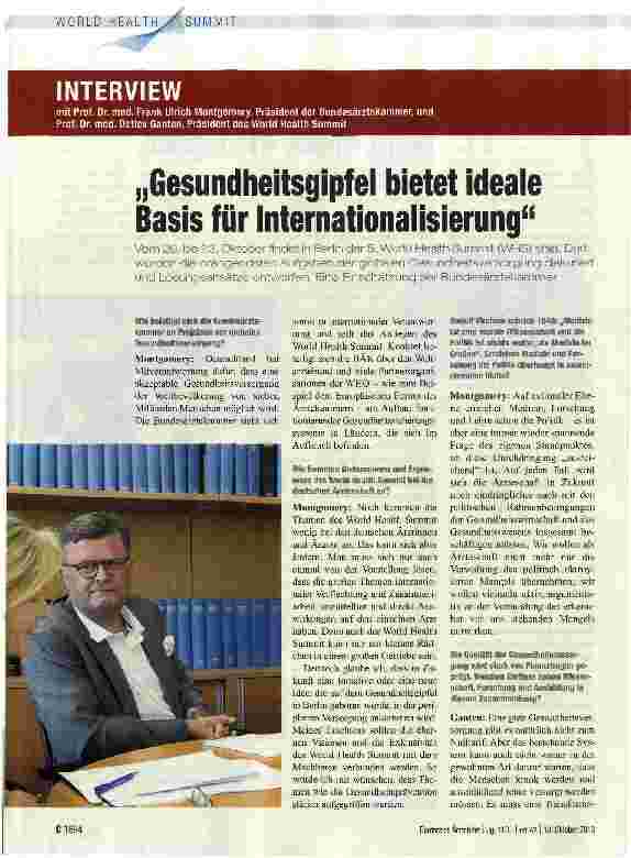 Vorschauseite 1: „Gesundheitsgipfel bietet ideale Basis für Internationalisierung