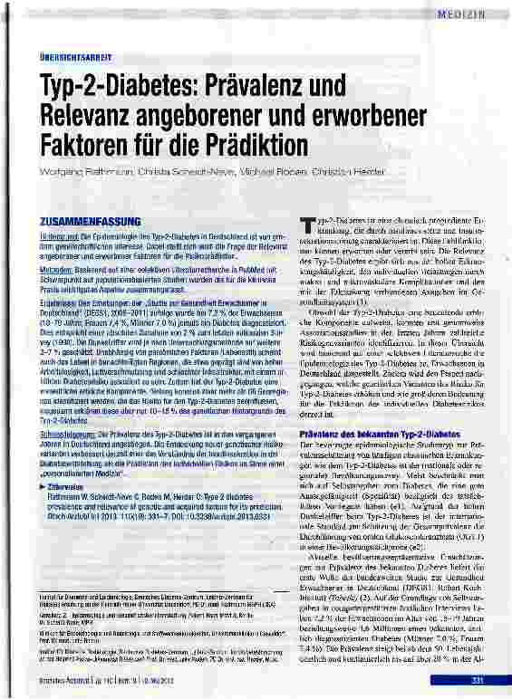 Vorschauseite 1: Typ-2-Diabetes: Prävalenz und Relevanz angeborener und erworbener Faktoren für die Prädiktion