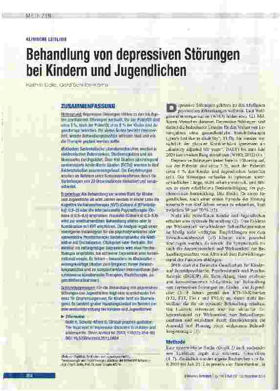 Vorschauseite 1: Behandlung von depressiven Störungen bei Kindern und Jugendlichen