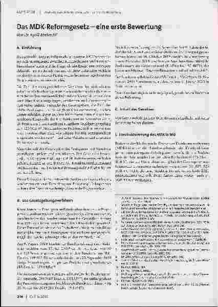 Vorschauseite 1: Das MDK-Reformgesetz - eine erste Bewertung
