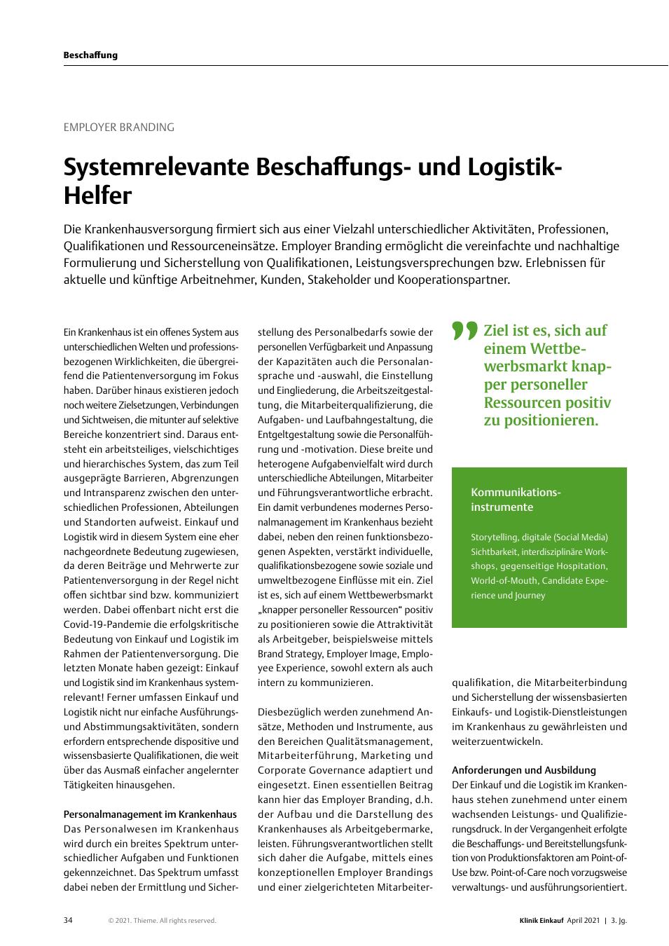 Vorschauseite 1: Employer Branding: Systemrelevante Beschaffungsund Logistik-Helfer