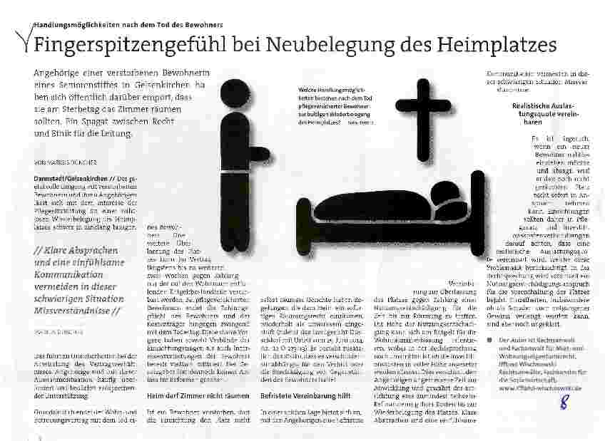 Vorschauseite 1: Fingerspitzengefühl bei Neubelegung des Heimplatzes