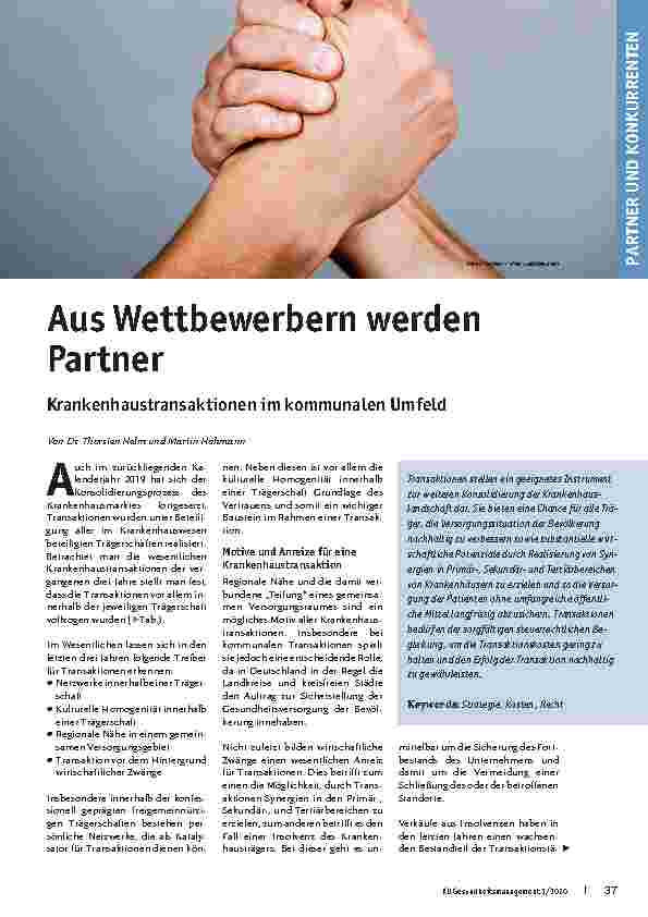 Vorschauseite 1: Aus Wettbewerbern werden Partner: Krankenhaust ransaktionen im kommunalen Umfeld.