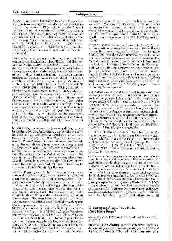 Vorschauseite 1: Eintragungsfähigkeit der Marke „Gute Laune Drops MarkenG §§ 8, 8 Absatz II Nr. 1, 50, 50 Absatz I, 50 Absatz II