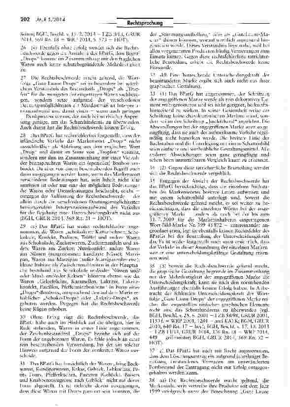 Vorschauseite 5: Eintragungsfähigkeit der Marke „Gute Laune Drops MarkenG §§ 8, 8 Absatz II Nr. 1, 50, 50 Absatz I, 50 Absatz II