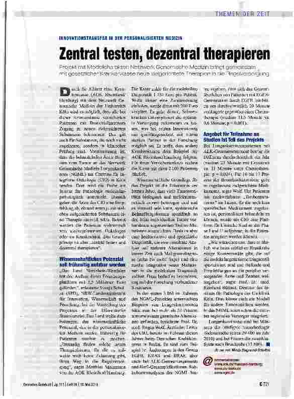 Vorschauseite 1: Zentral testen, dezentral therapieren