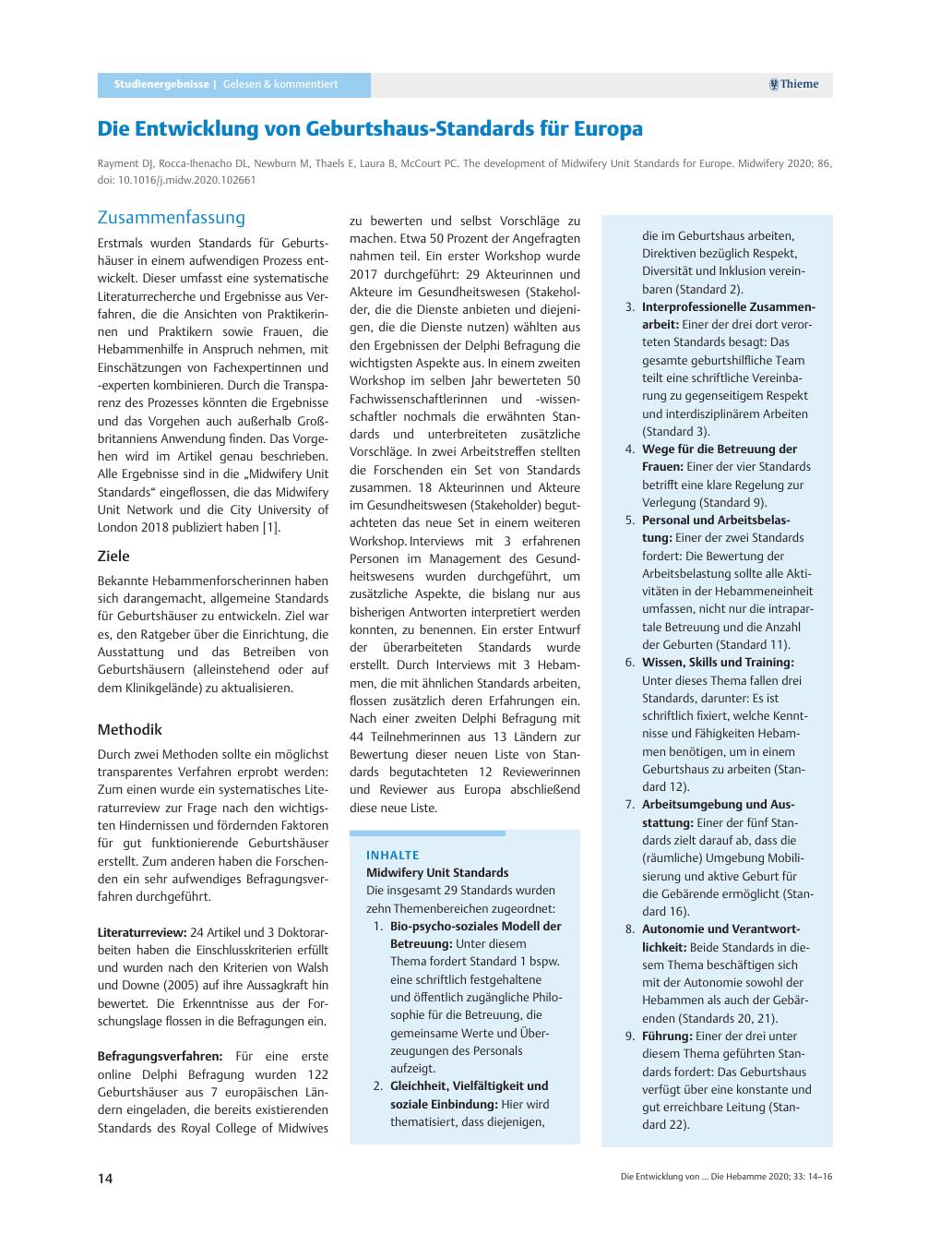 Vorschauseite 1: Die Entwicklung von Geburtshaus-Standards für Europa