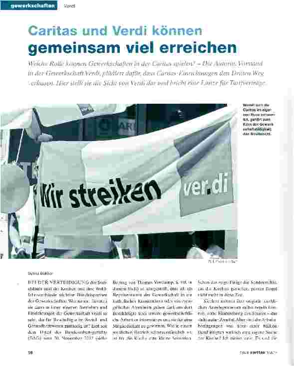 Vorschauseite 1: Caritas und Verdi können gemeinsam viel erreichen