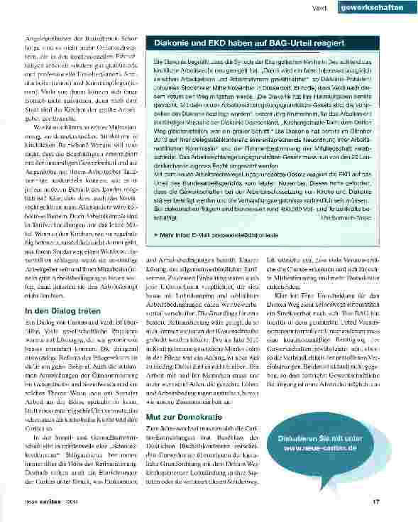 Vorschauseite 2: Caritas und Verdi können gemeinsam viel erreichen