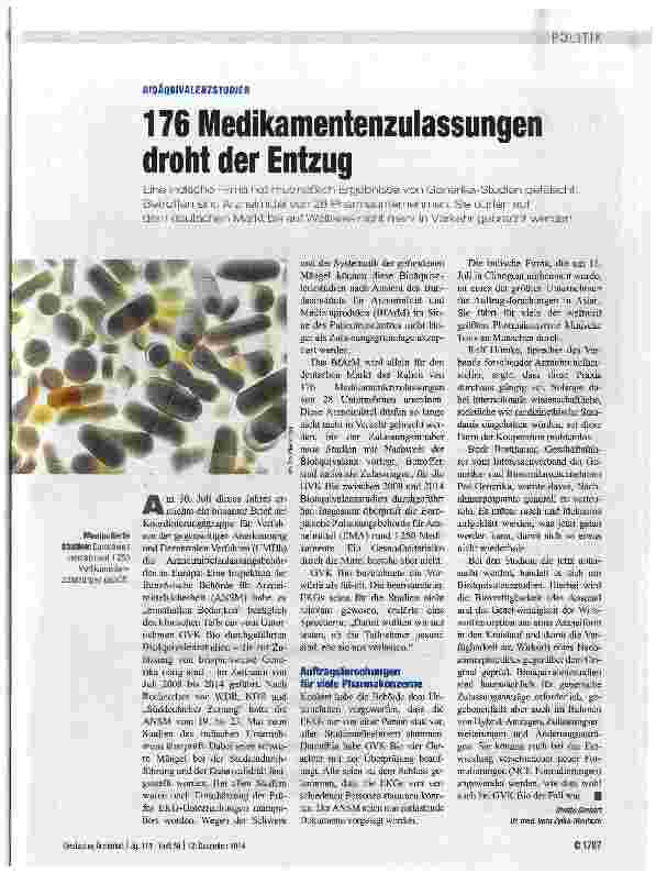 Vorschauseite 1: 176 Medikamentenzulassungen droht der Entzug