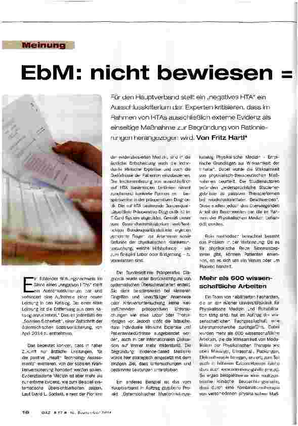 Vorschauseite 1: EbM: nicht bewiesen = wirkungslos?