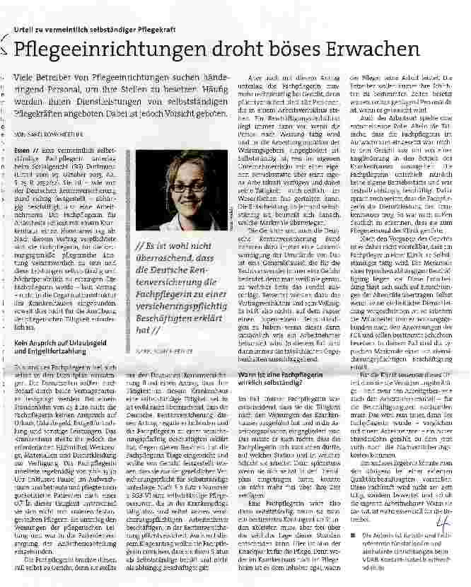Vorschauseite 1: Pflegeeinrichtungen droht böses Erwachen