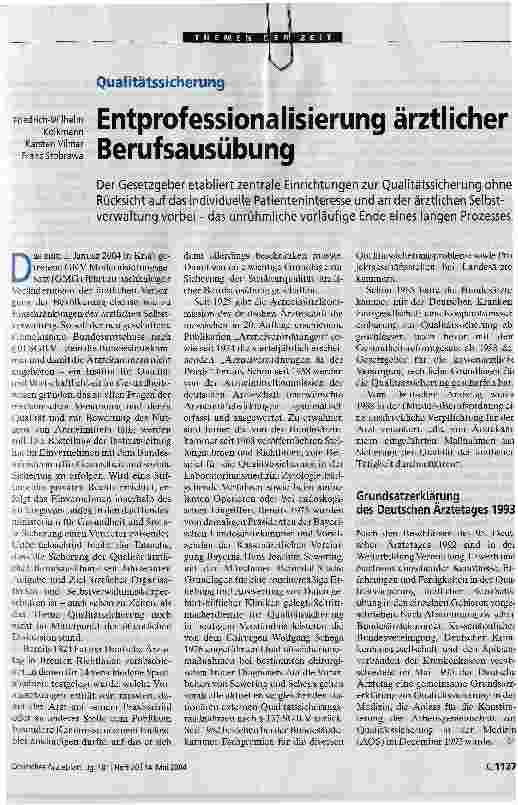 Vorschauseite 1: Entprofessionalisierung ärztlicher Berufsausübung