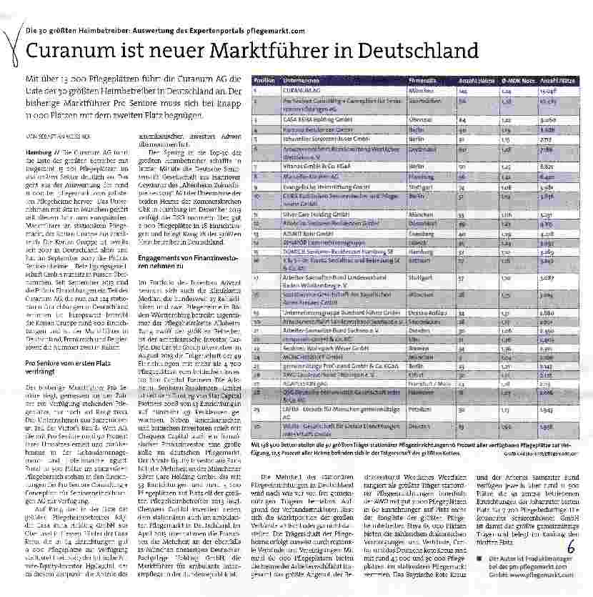 Vorschauseite 1: Curanum ist neuer Marktführer in Deutschland